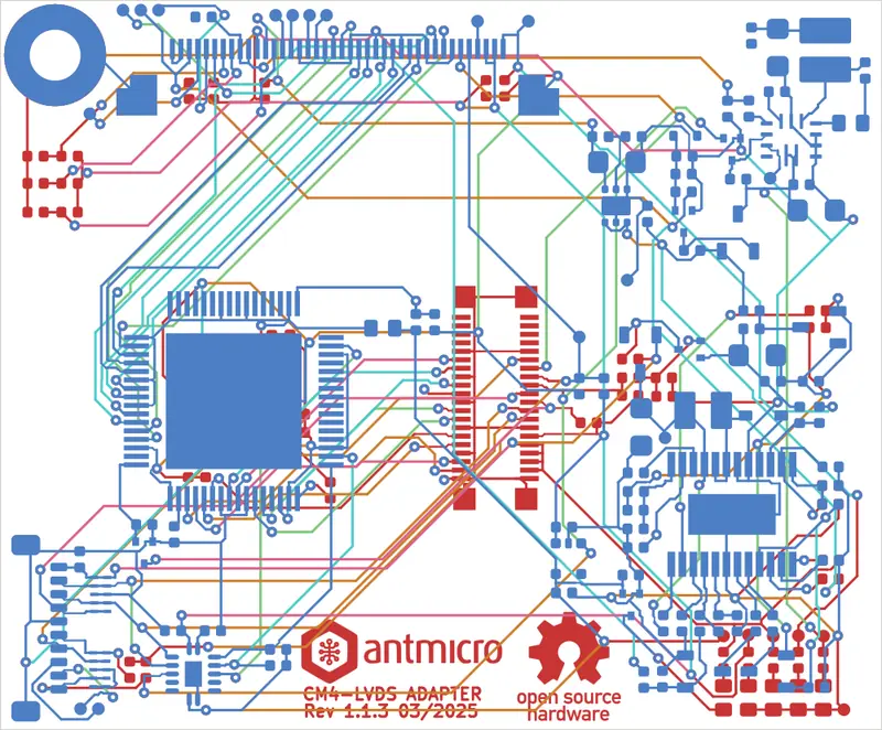 Antmicro CM4 baseboard LVDS adapter routed by Freerouting