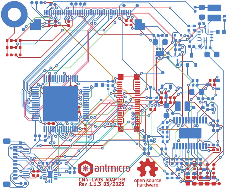Antmicro CM4 baseboard LVDS adapter routed by TraceMaker