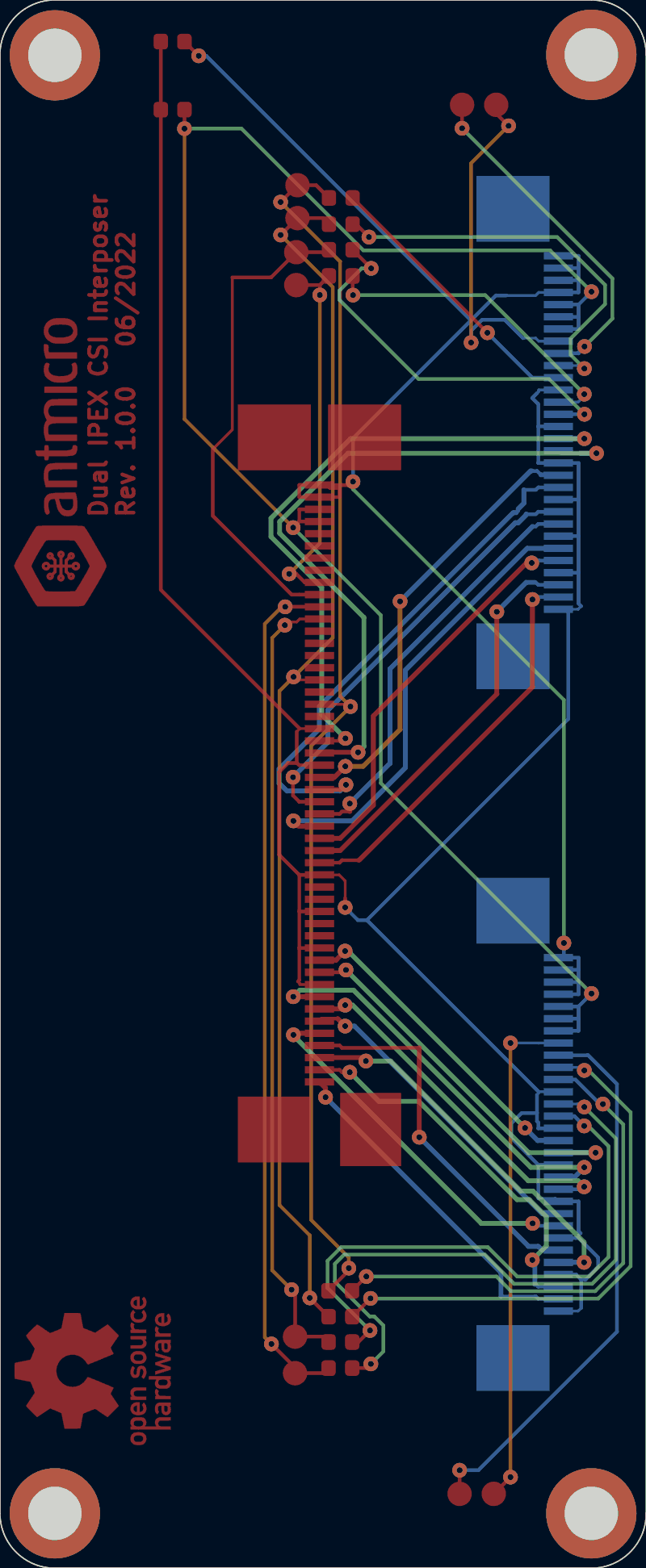 Antmicro dual IPEX CSI interposer routed by Freerouting, all copper layers