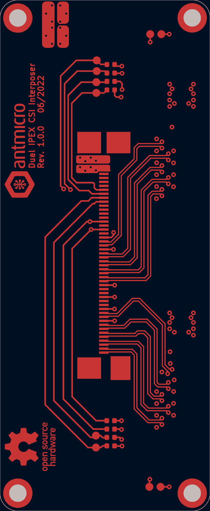 Antmicro dual IPEX CSI interposer as its designers routed it, F.Cu