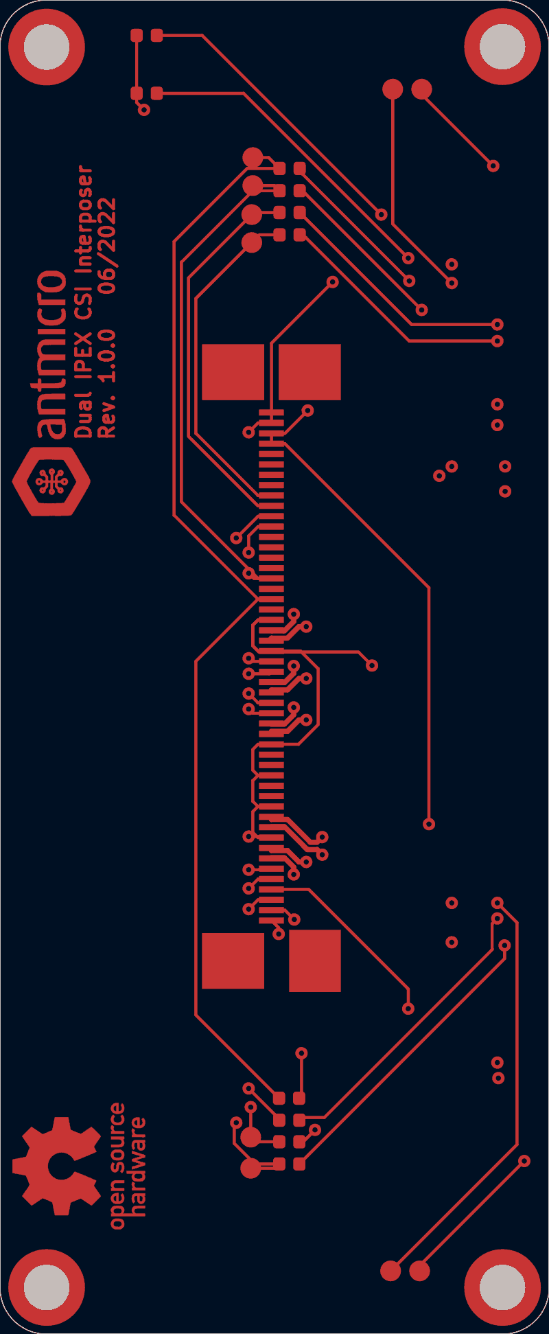 Antmicro dual IPEX CSI interposer routed by TraceMaker, F.Cu