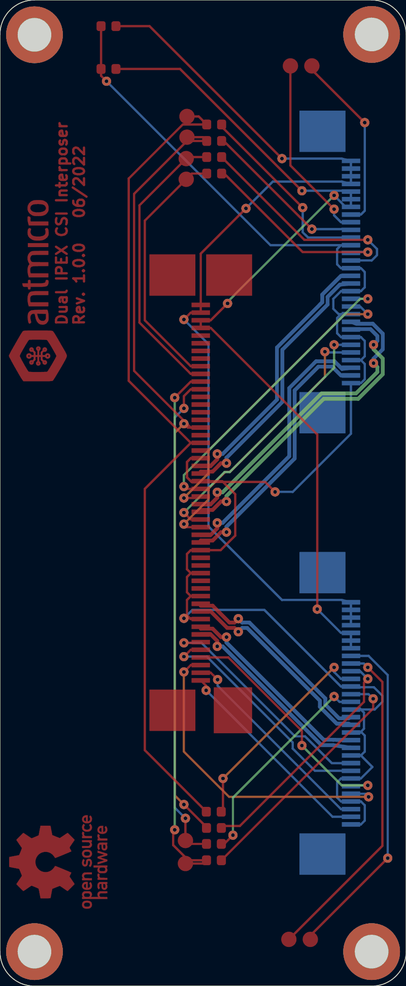 Antmicro dual IPEX CSI interposer routed by TraceMaker, all copper layers