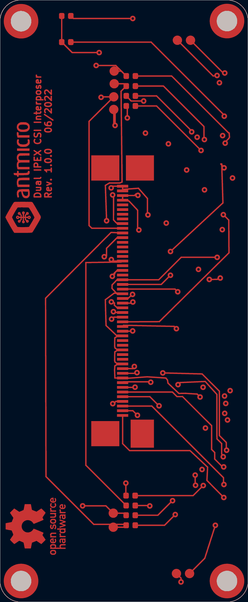 Antmicro dual IPEX CSI interposer routed by tscircuit, F.Cu