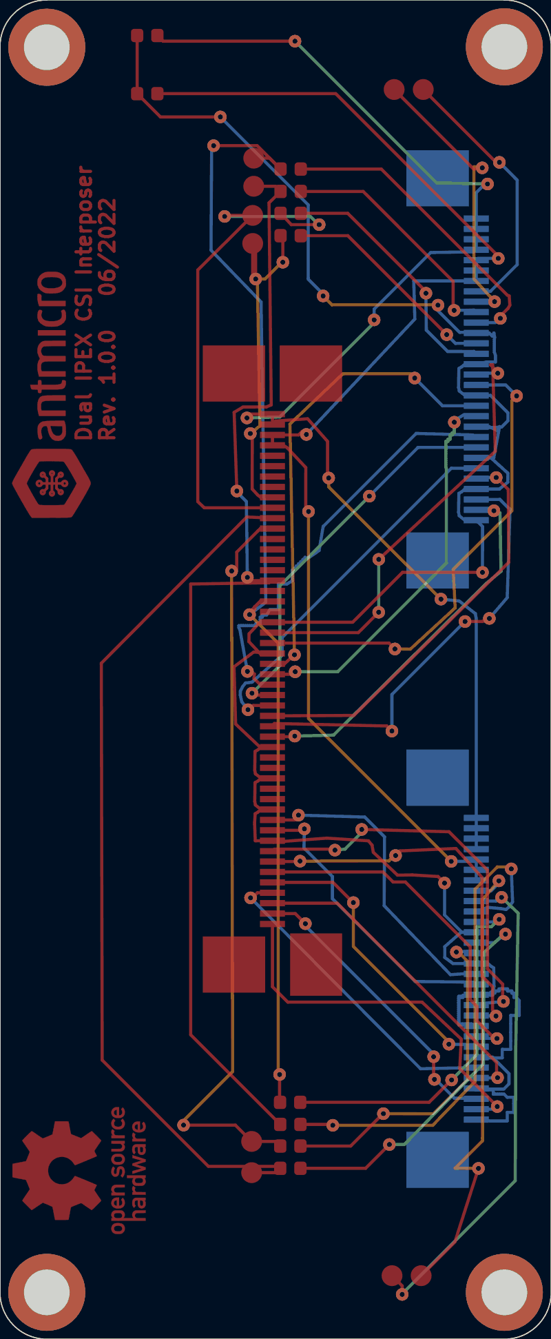 Antmicro dual IPEX CSI interposer routed by tscircuit, all copper layers