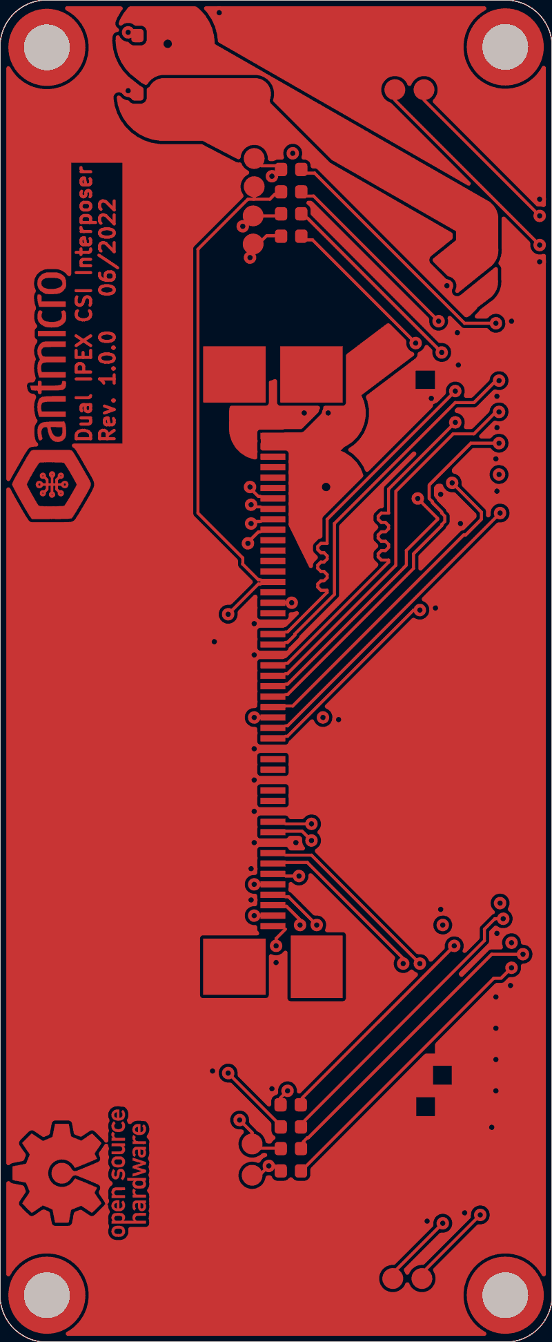 Antmicro dual IPEX CSI interposer routed by Zap!, F.Cu