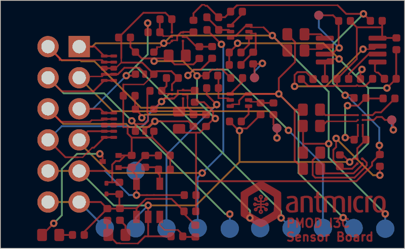 Antmicro PMOD I3C sensor board routed by Freerouting, all copper layers