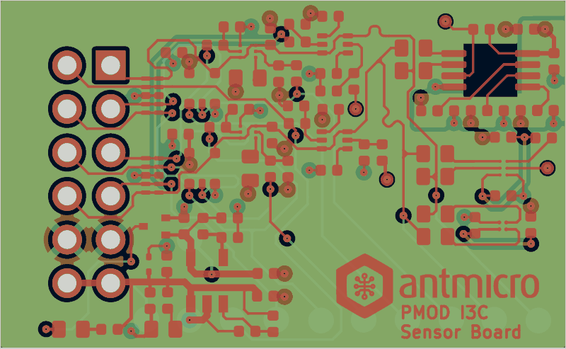 Antmicro PMOD I3C sensor board as its designers routed it, all copper layers