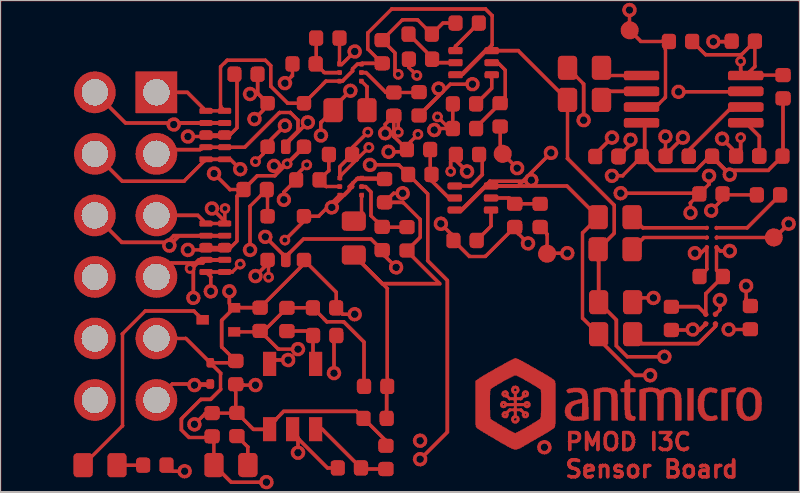Antmicro PMOD I3C sensor board routed by TraceMaker, F.Cu