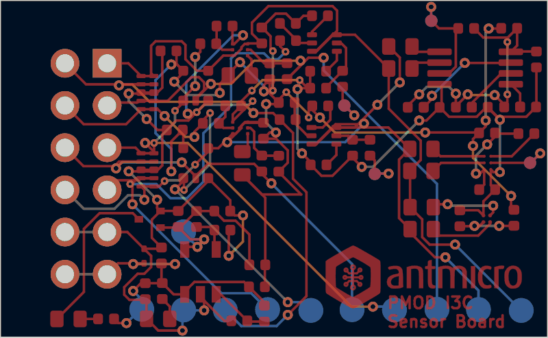 Antmicro PMOD I3C sensor board routed by TraceMaker, all copper layers