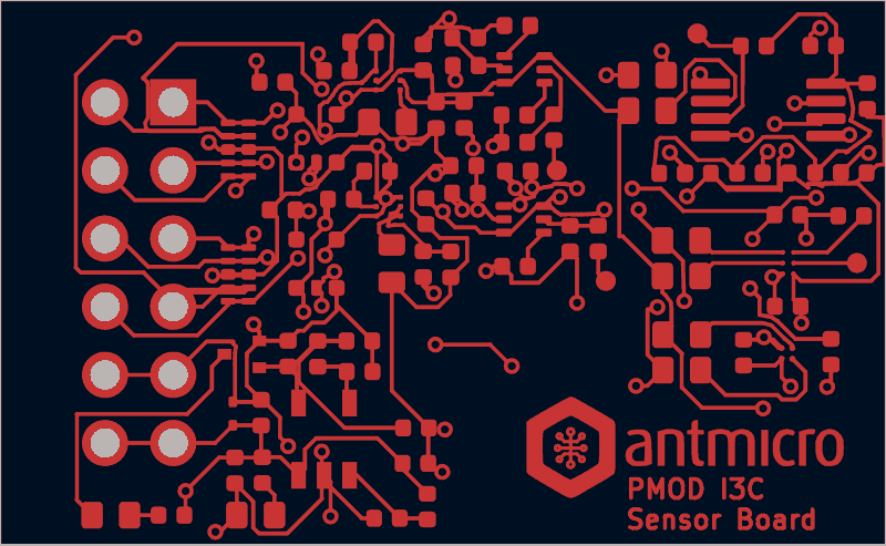 Antmicro PMOD I3C sensor board routed by tscircuit, F.Cu