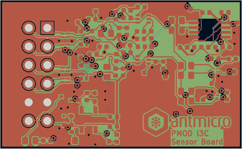Antmicro PMOD I3C sensor board routed by Zap!, all copper layers