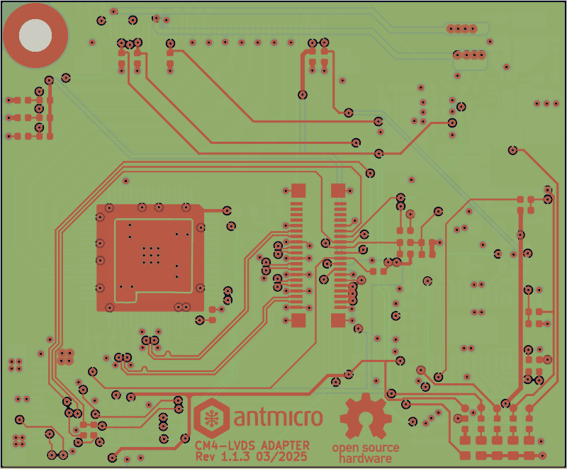 Antmicro CM4 baseboard LVDS adapter as its designers routed it, all copper layers