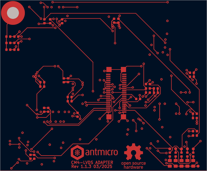 Antmicro CM4 baseboard LVDS adapter routed by TraceMaker, F.Cu