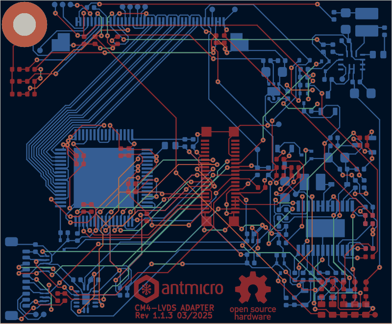 Antmicro CM4 baseboard LVDS adapter routed by TraceMaker, all copper layers