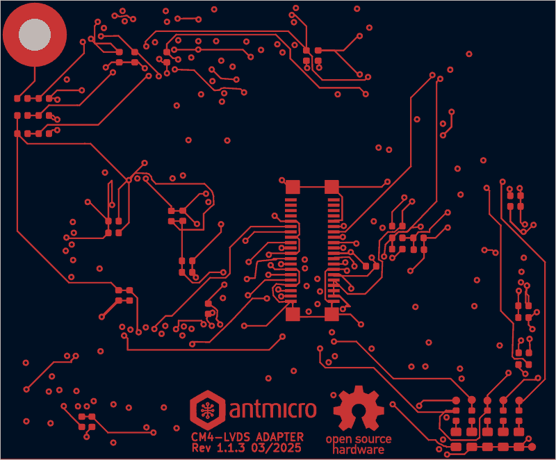Antmicro CM4 baseboard LVDS adapter routed by tscircuit, F.Cu