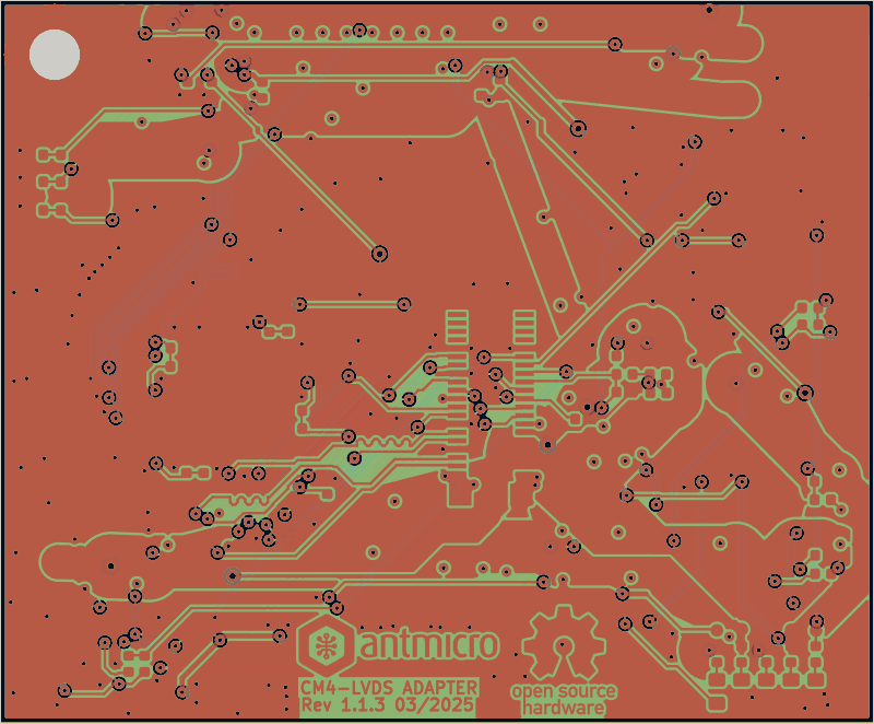 Antmicro CM4 baseboard LVDS adapter routed by Zap!, all copper layers