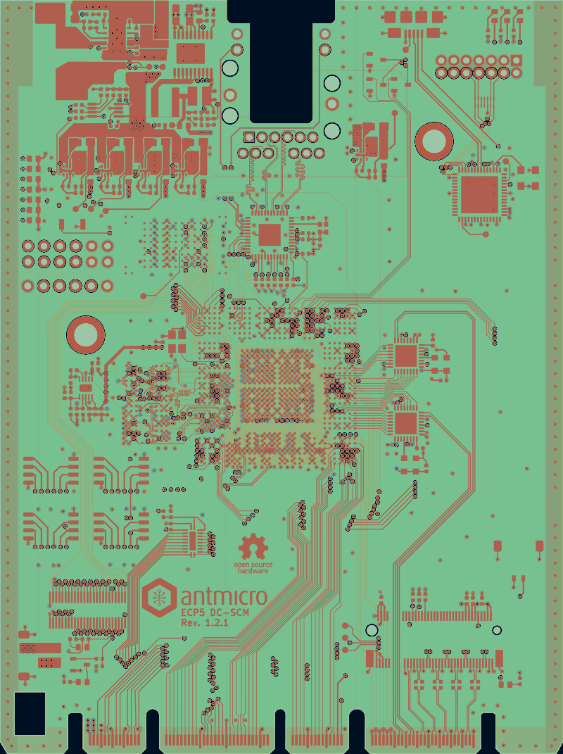 Antmicro ECP5 DC-SCM as its designers routed it, all copper layers