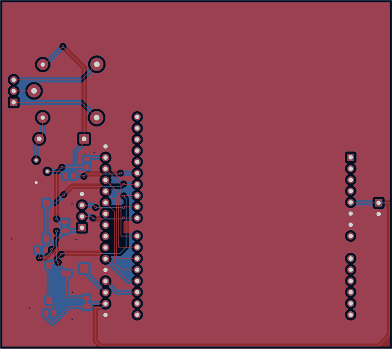 Arduino water-level monitor as its designers routed it, all copper layers