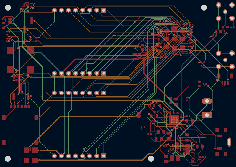 Seven routed by Freerouting, all copper layers